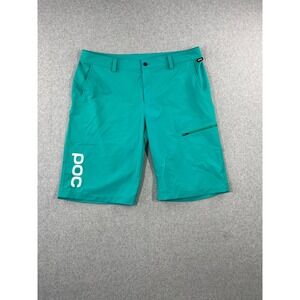 POC Trail Shorts Mens 38 Teal Reflective Logo Stretch 12" Inseam Zip Pocket